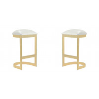 Manhattan Comfort 2-BS006-WH Aura 28.54 in. White and Polished Brass Stainless Steel Bar Stool (Set of 2)